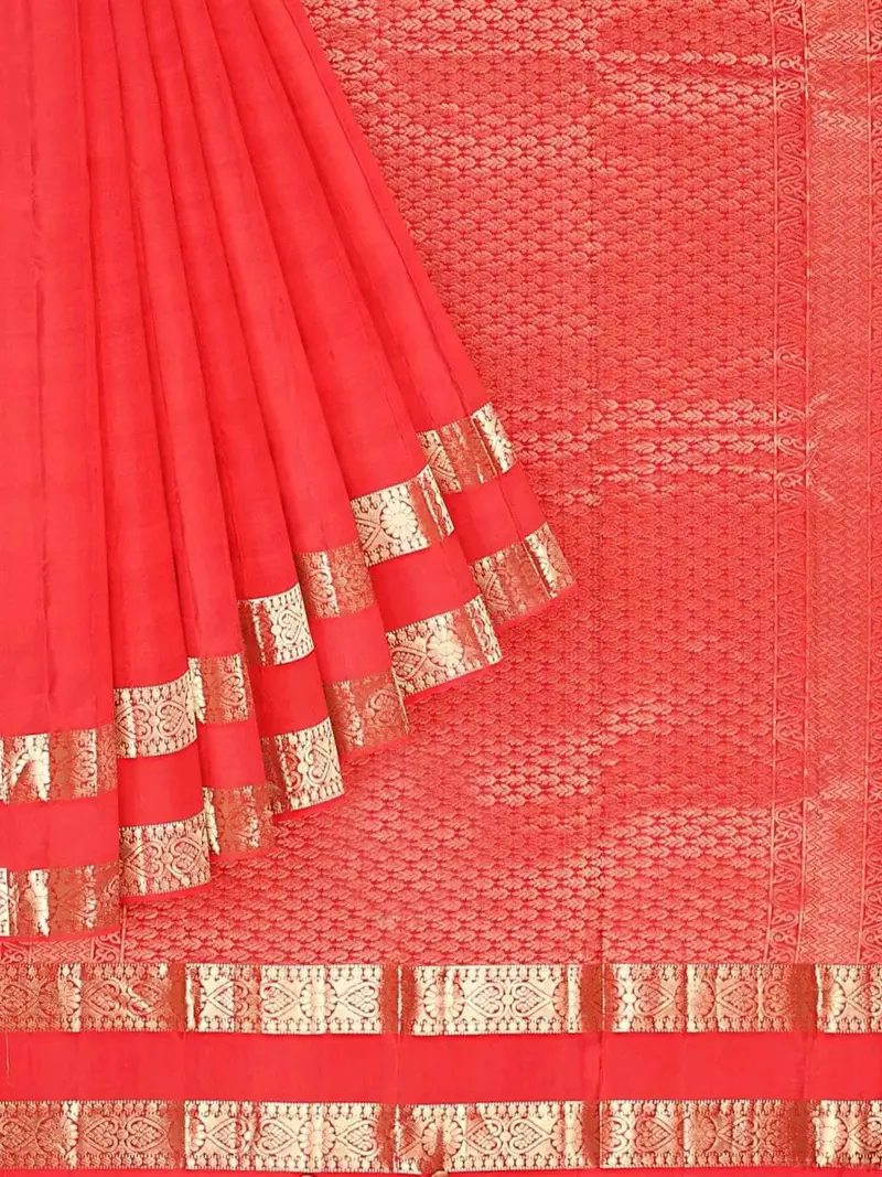 Red Silk Saree With Zari Butta On The Body And Zari Border 1