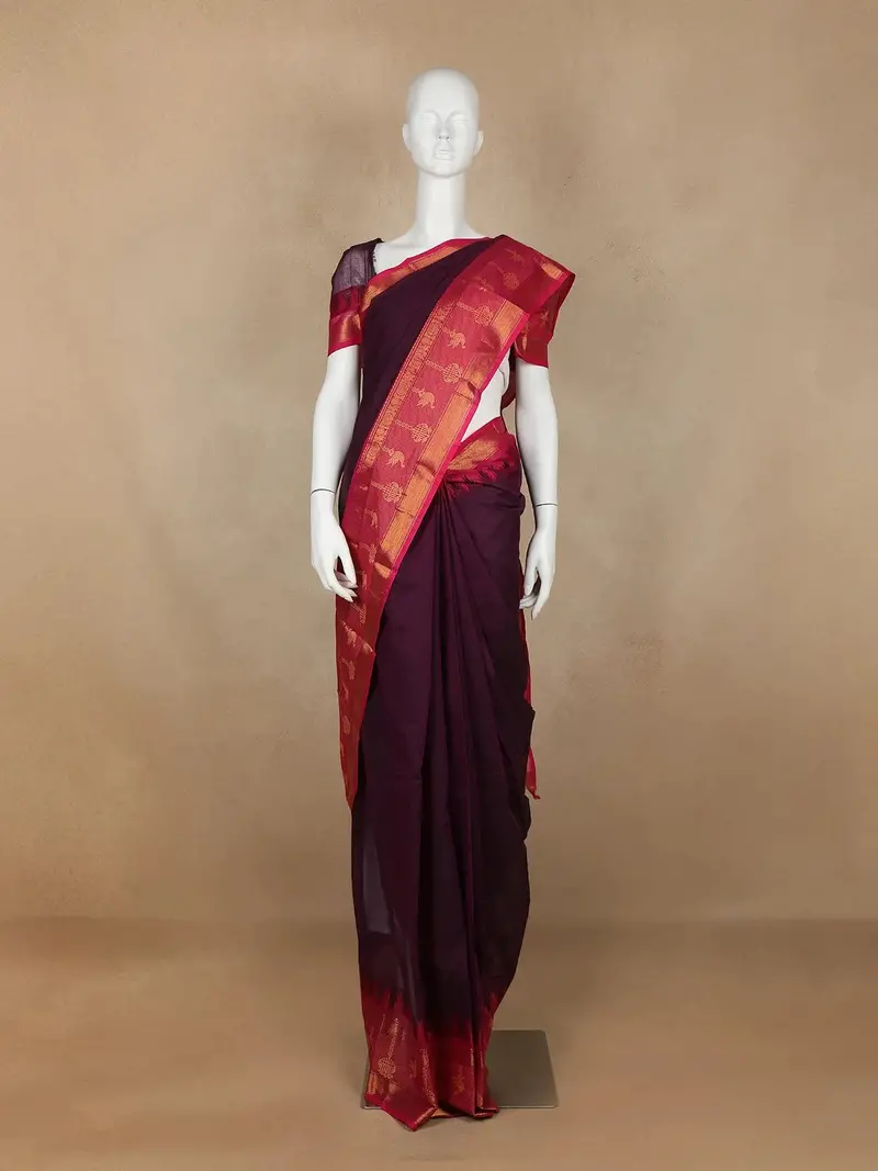 Red Solid Cotton Fancy Saree 1