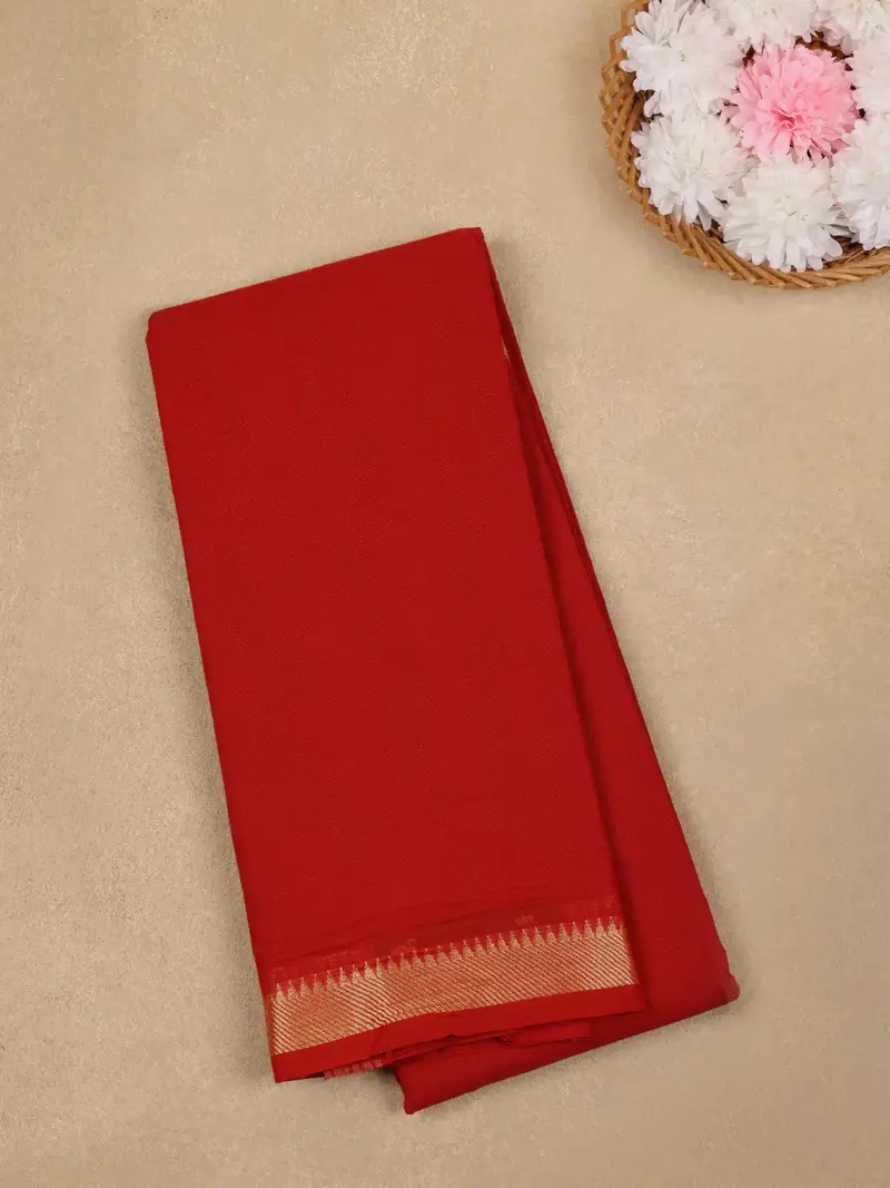 Red Solid Design Cotton Saree With Zari Border 1