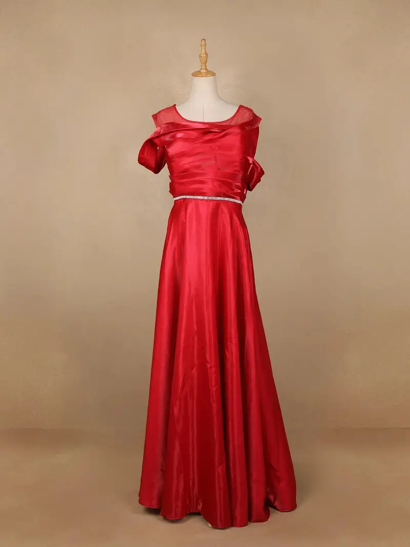 Red Solid Design Organza Party Wear Gown 1