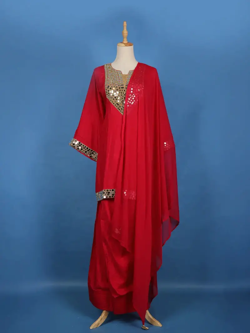 Red Solid Design Silk Cotton Straight Cut Salwar Suit 1