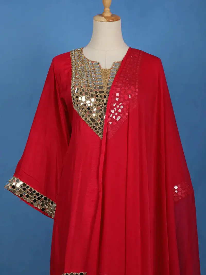 Red Solid Design Silk Cotton Straight Cut Salwar Suit 2
