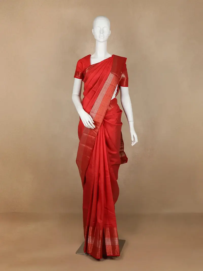 Red Solid Raw Silk Fancy Saree 1