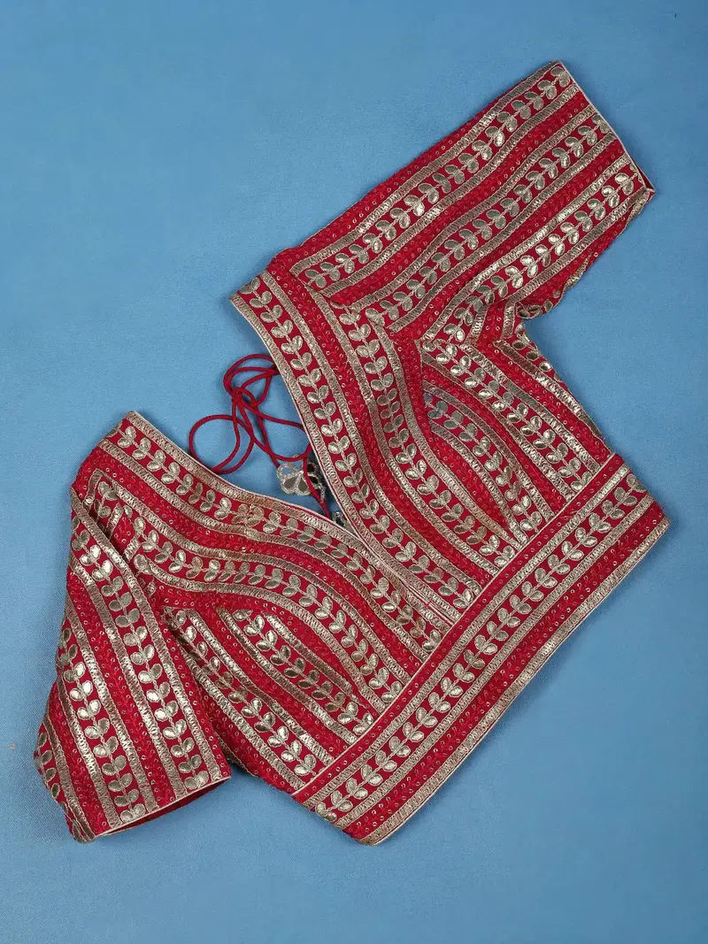 Red Striped Design Georgette Readymade Blouse 1