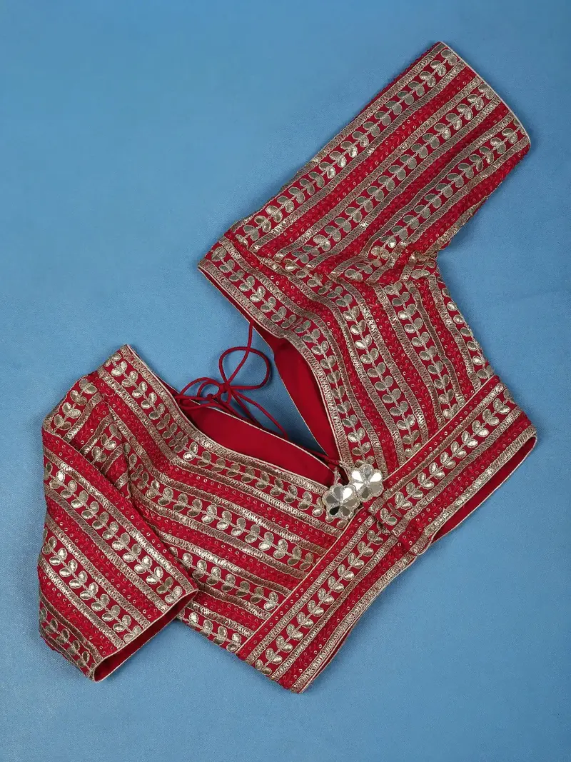 Red Striped Design Georgette Readymade Blouse 3