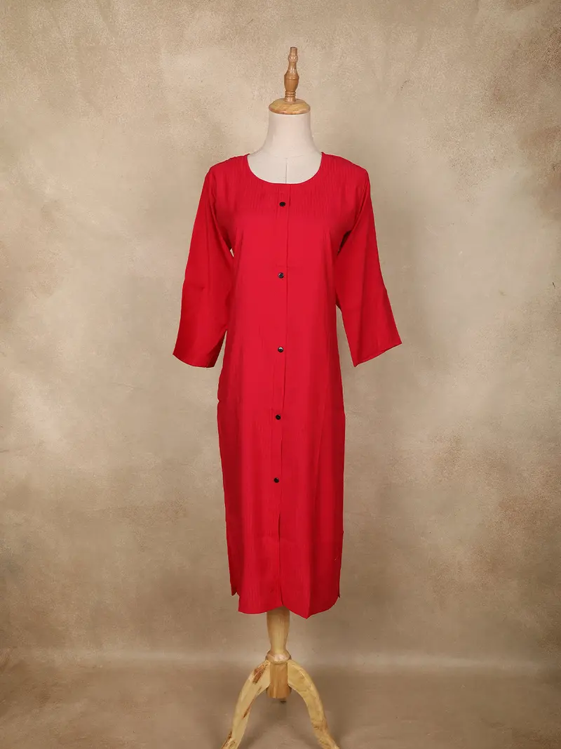 Red Stripes Design Cotton Kurti 1