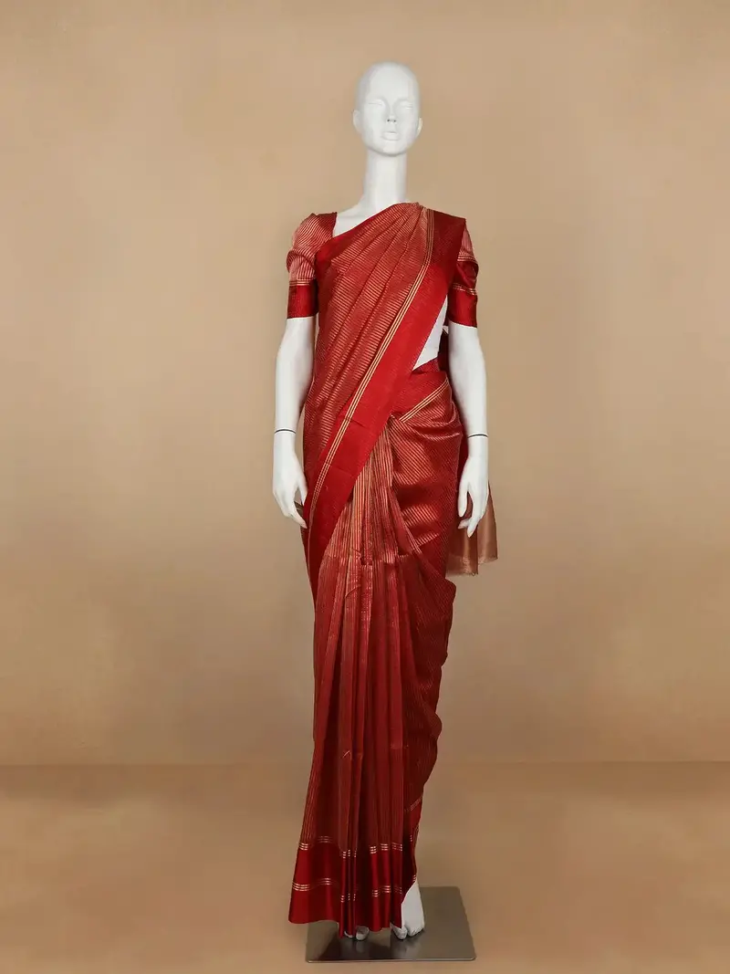 Red Stripes Designed Organza Designer Saree 1