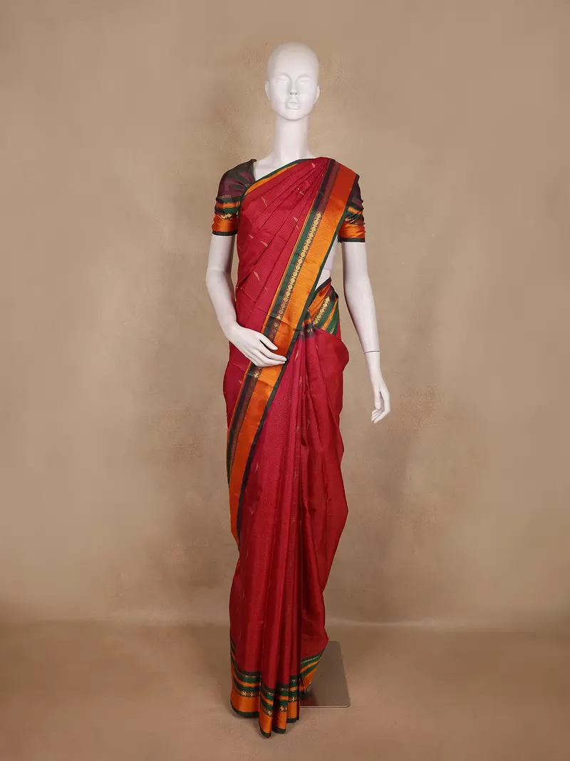 Red Stripes Woven Kanchipuram Silk Saree 1