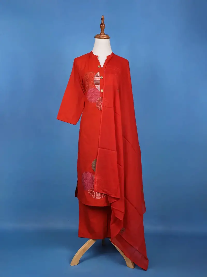 Red Thread Worked Cotton Salwar Suit 1