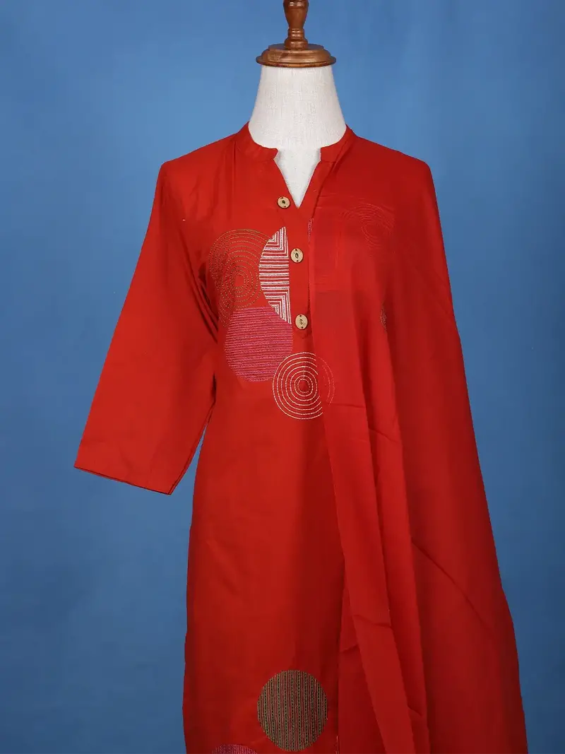 Red Thread Worked Cotton Salwar Suit 2