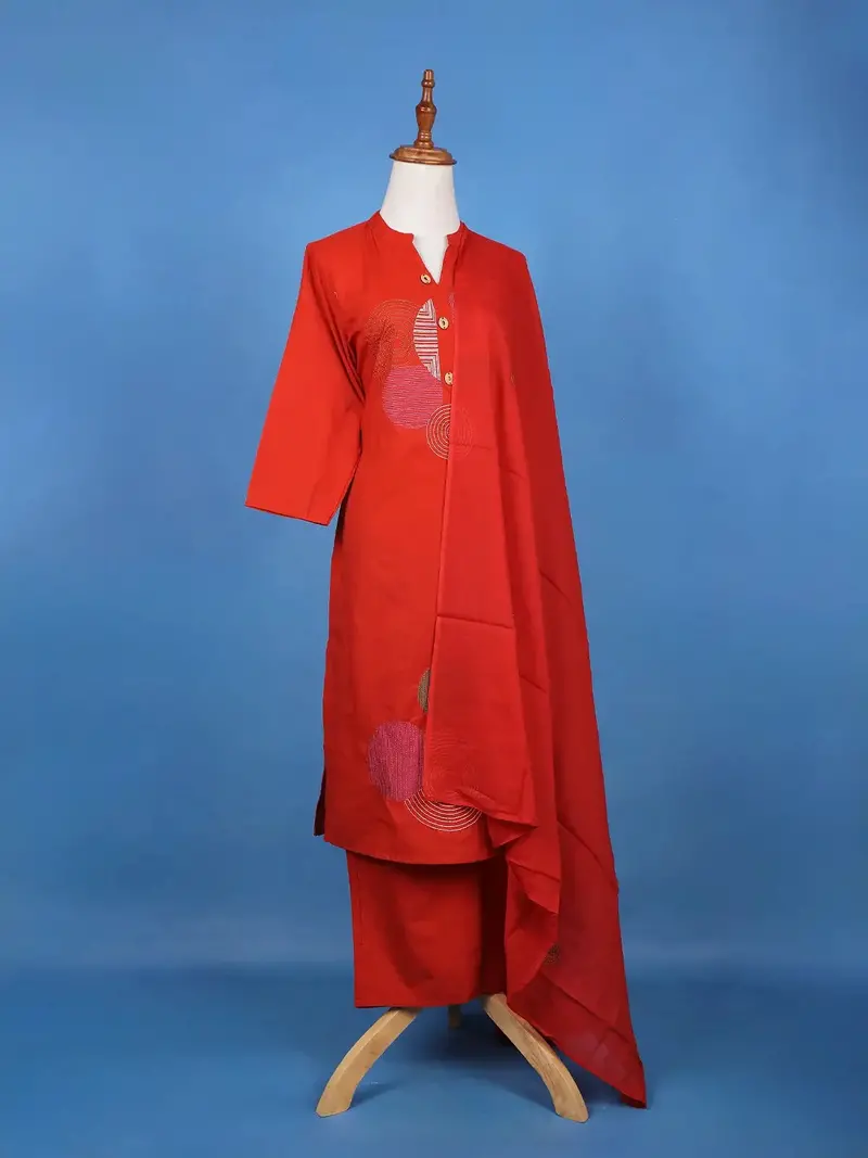 Red Thread Worked Cotton Salwar Suit 4