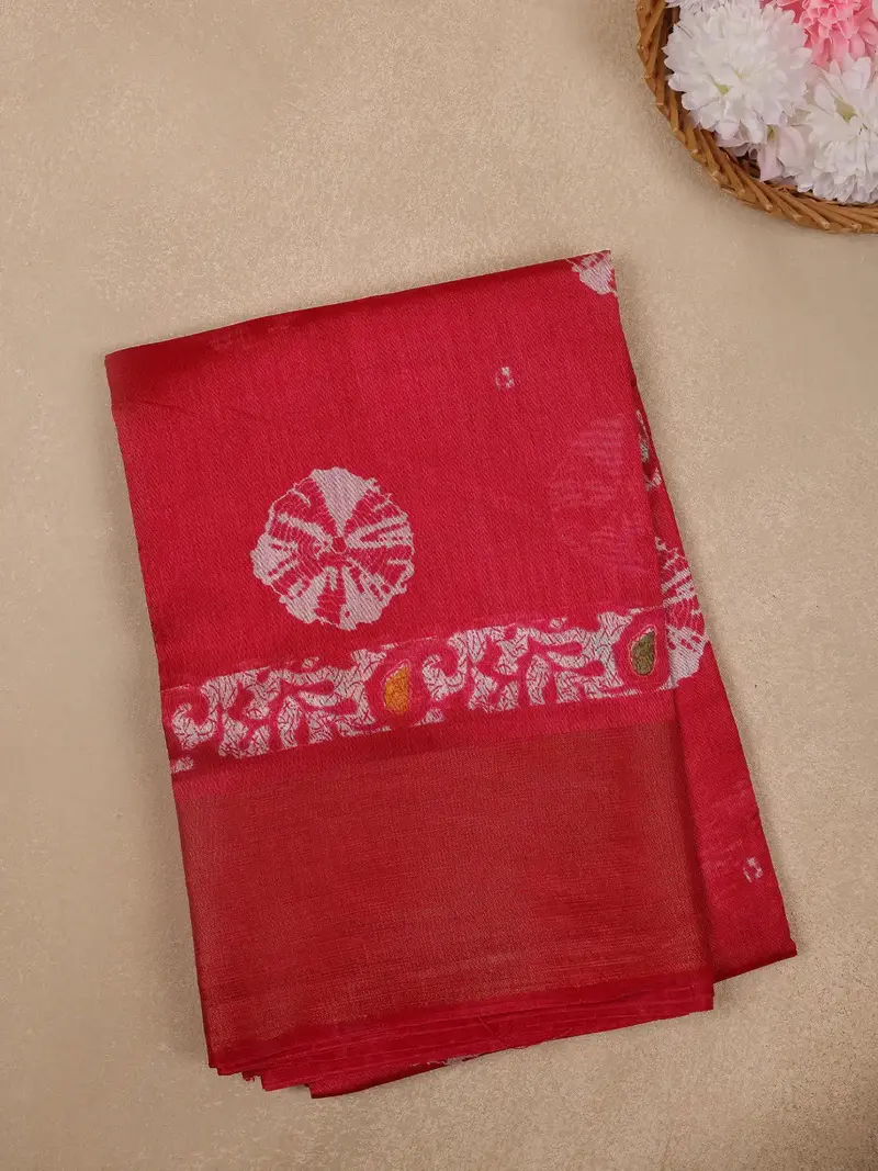 Red Tie-Dye Printed Fancy Cotton Saree 1
