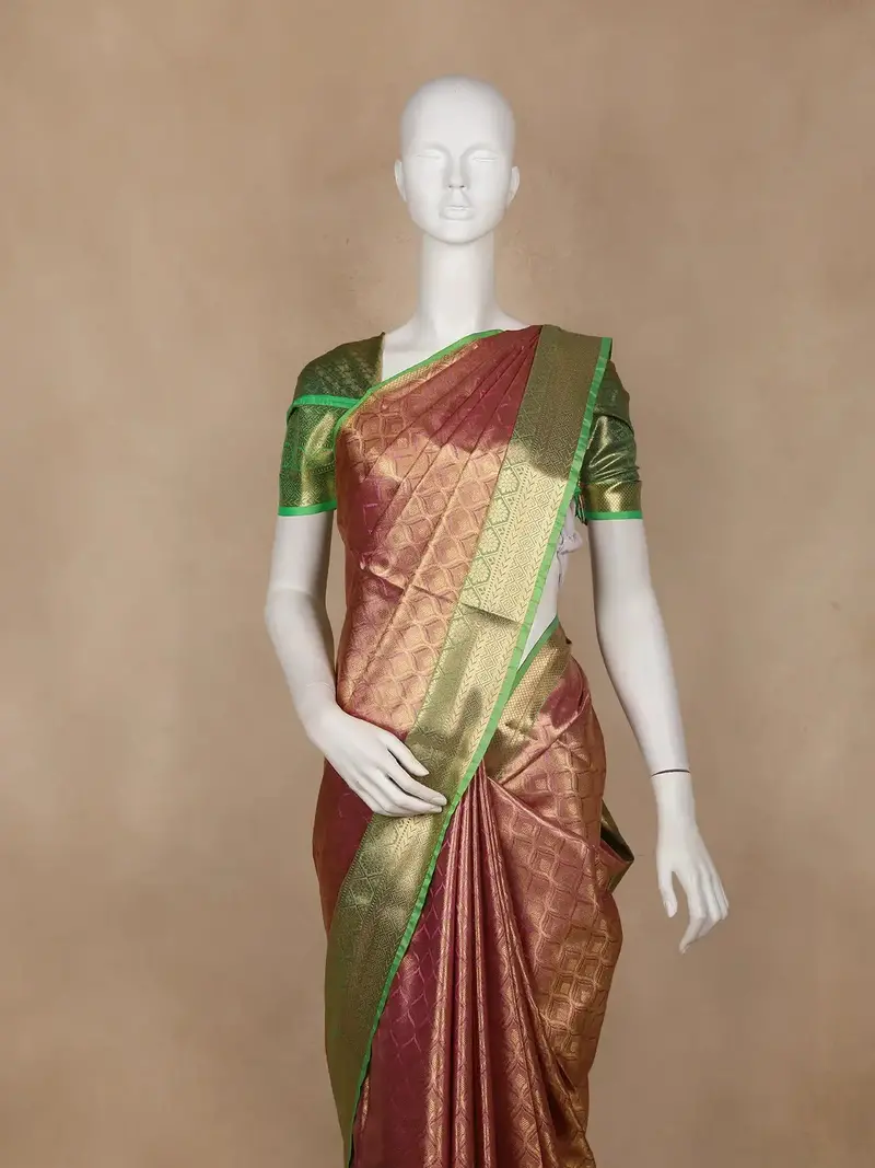 Reddish Maroon Geometric Design Semi Tissue Silk Saree 2