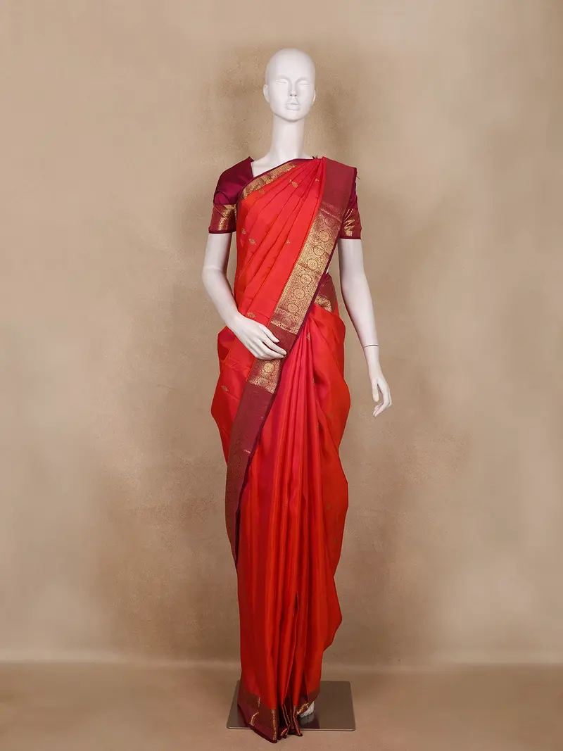 Reddish Orange Butta Woven Kanchipuram Silk Saree 1