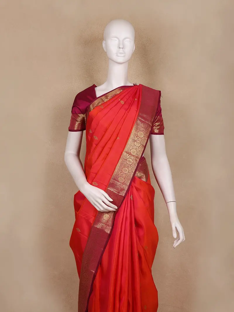Reddish Orange Butta Woven Kanchipuram Silk Saree 2