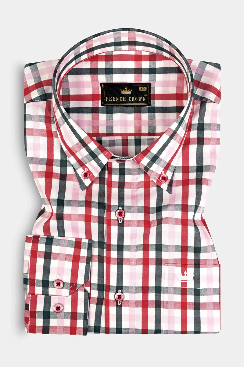 Reddish With White Plaid Twill Premium Cotton Shirt 3