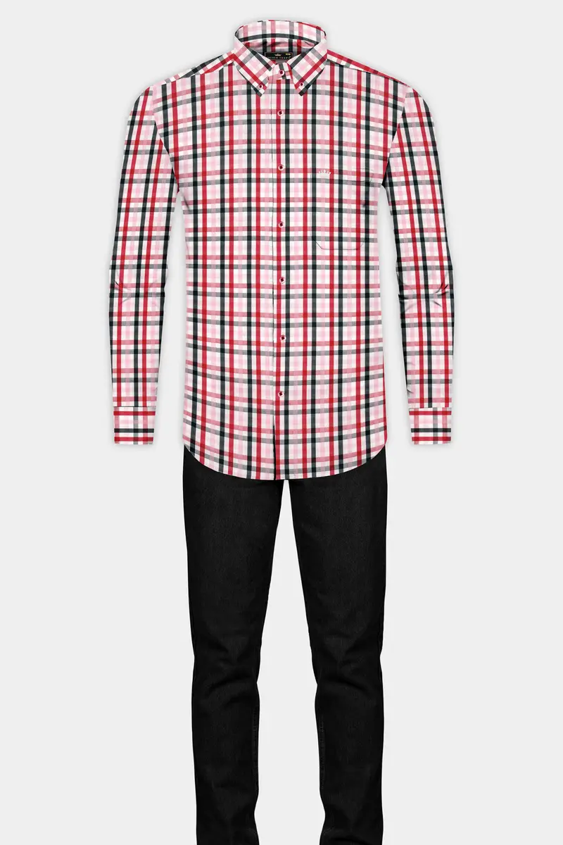 Reddish With White Plaid Twill Premium Cotton Shirt 6
