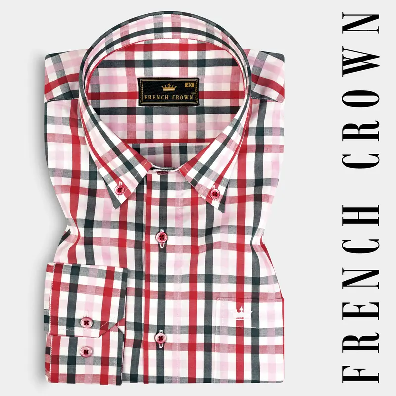 Reddish With White Plaid Twill Premium Cotton Shirt 7