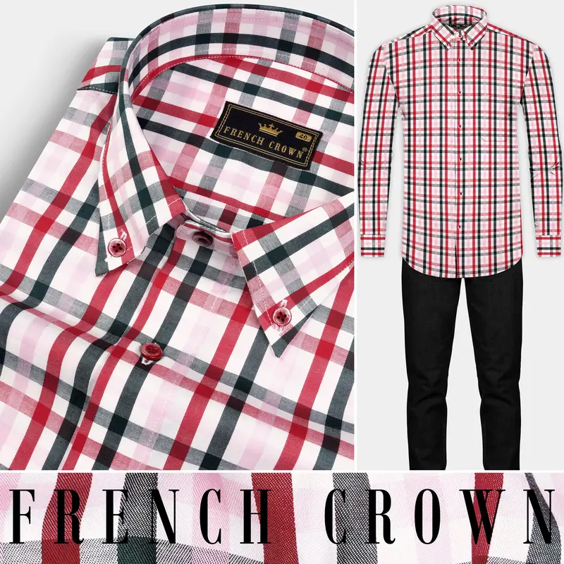 Reddish With White Plaid Twill Premium Cotton Shirt 9