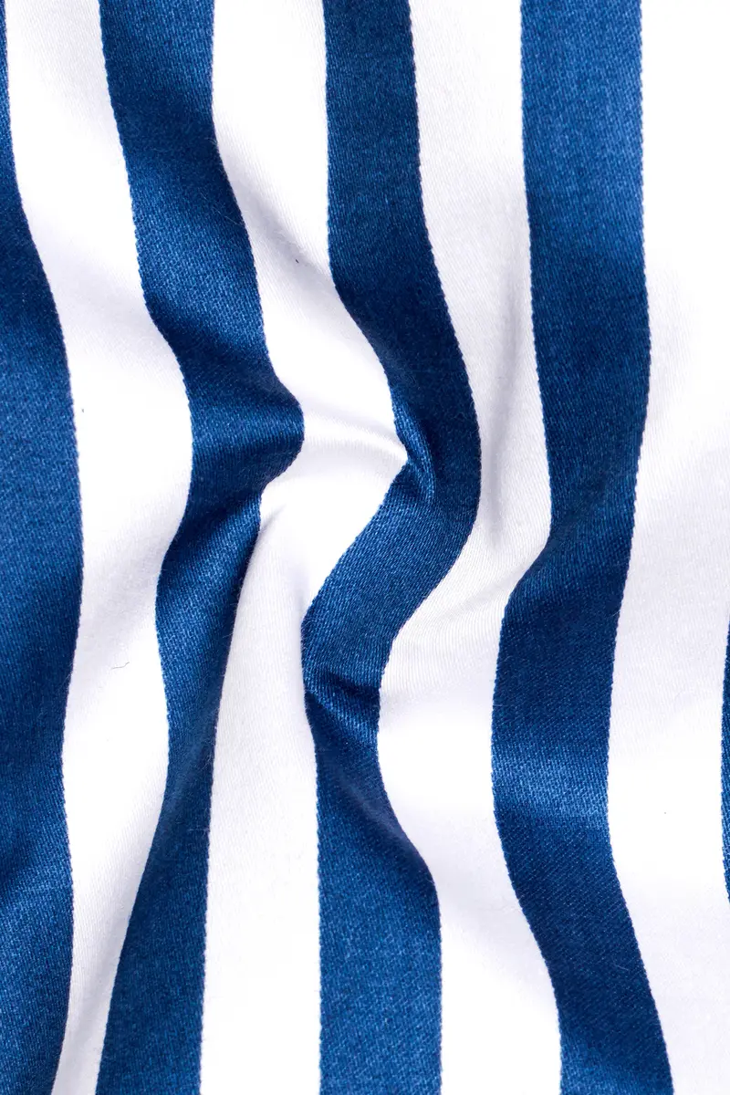 Regal Blue And Bright White Striped Subtle Sheen Super Soft Premium Cotton Designer Shirt 3