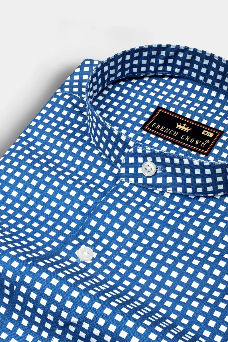 Regal Blue And White Micro Square Dots Heavy Weight Oxford Shirt 1