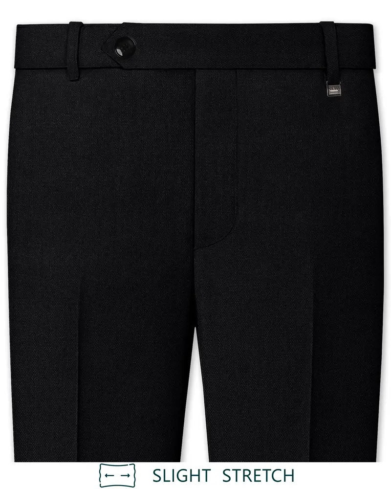 Regal-Jade Black Diamond Textured Wool Rich Slight Stretch Waistband Pant 1