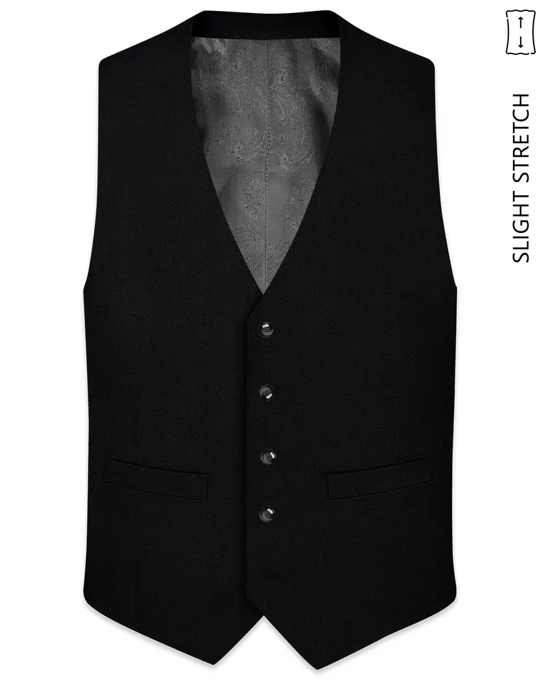 Regal-Jade Black Diamond Textured Wool Rich Slight Stretch Waistcoat 1