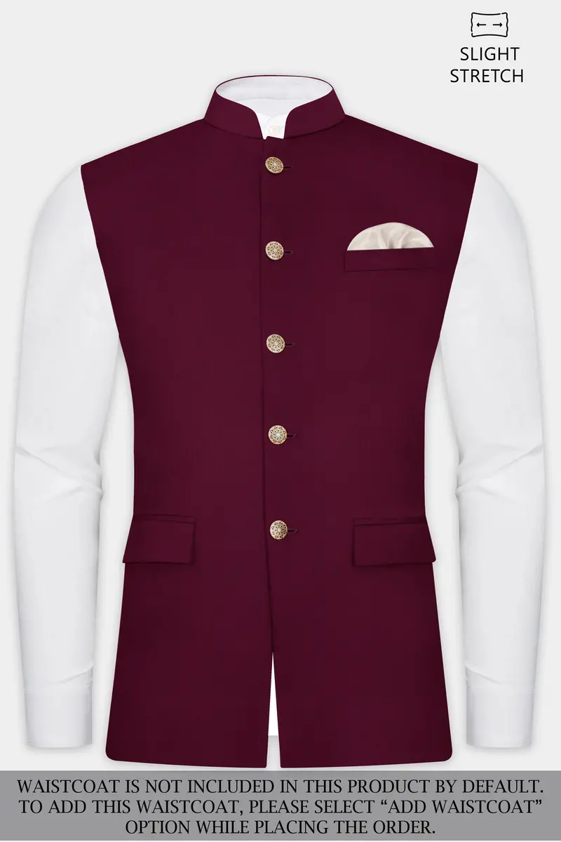 Regal Maroon-Tamarind Solid Wool Rich Bandhgala Slight Stretch Suit 15