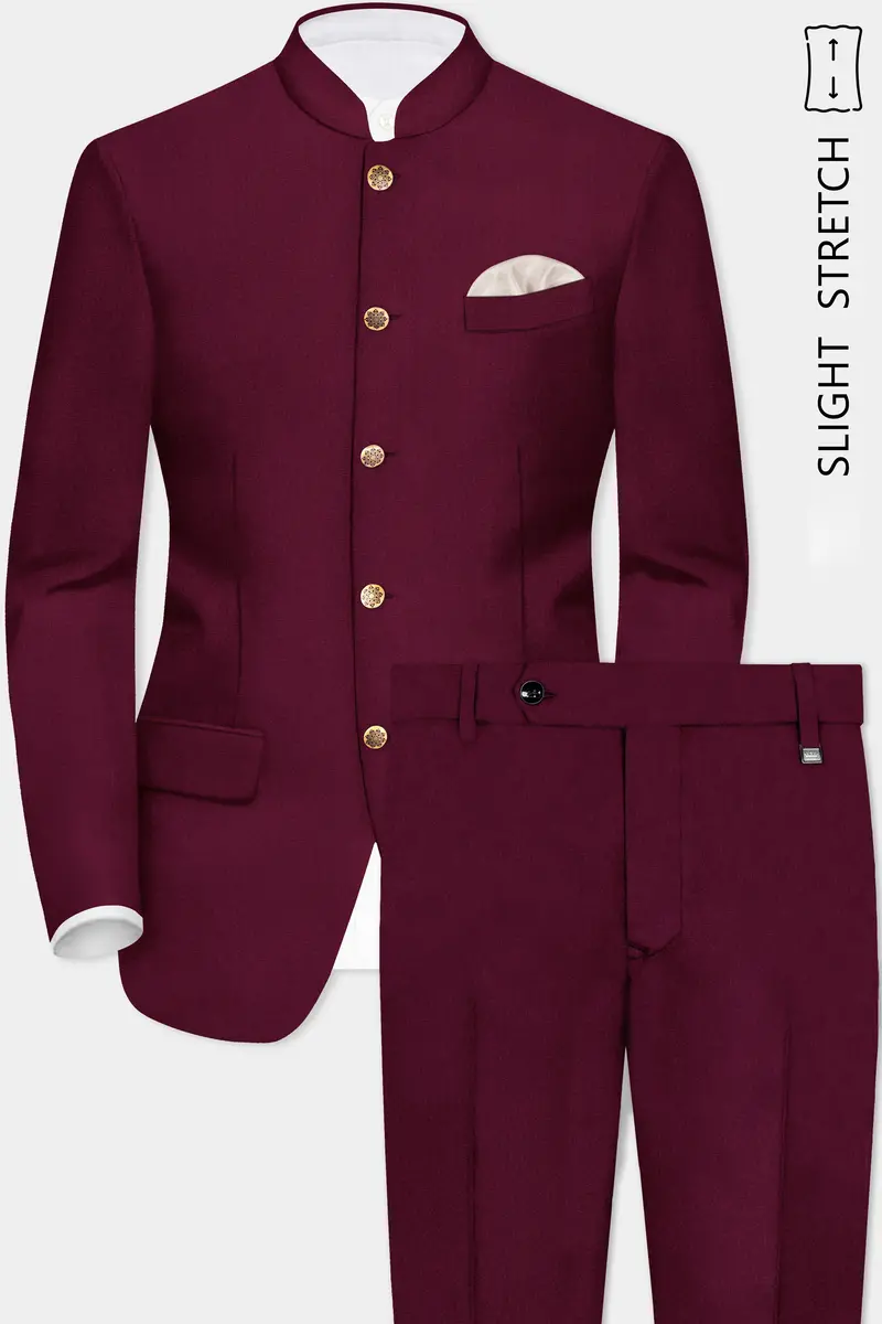 Regal Maroon-Tamarind Solid Wool Rich Bandhgala Slight Stretch Suit 2