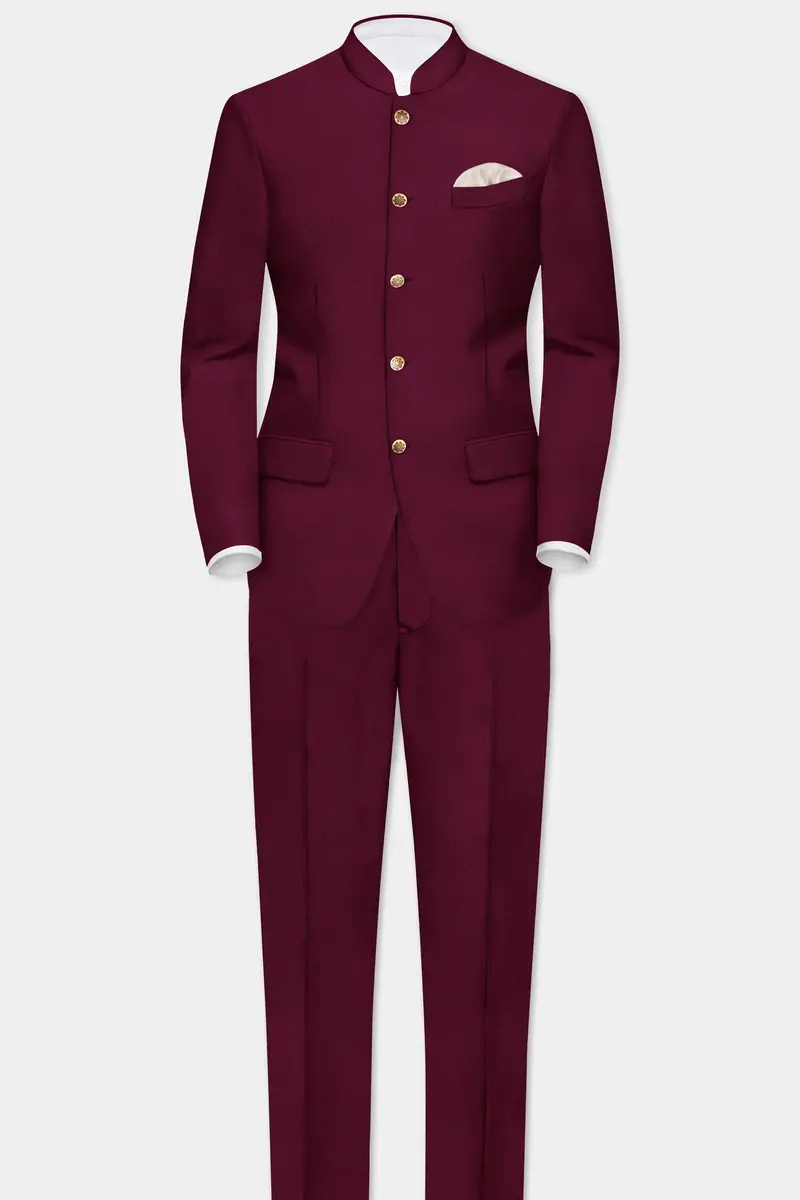 Regal Maroon-Tamarind Solid Wool Rich Bandhgala Slight Stretch Suit 4