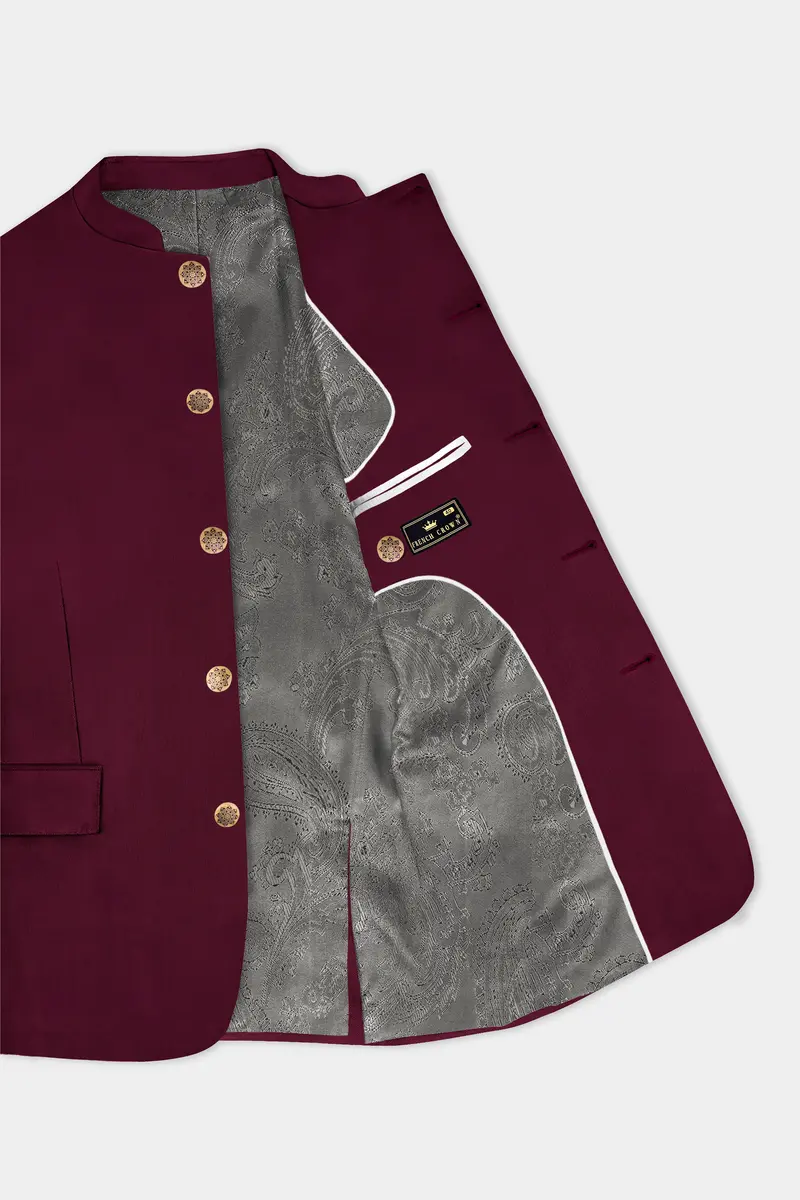 Regal Maroon-Tamarind Solid Wool Rich Bandhgala Slight Stretch Suit 5