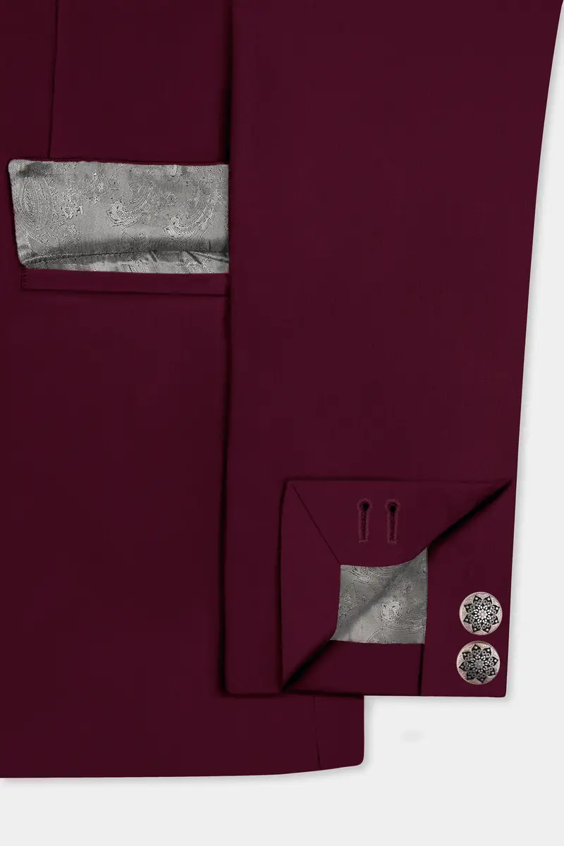 Regal Maroon-Tamarind Solid Wool Rich Bandhgala Slight Stretch Suit 6