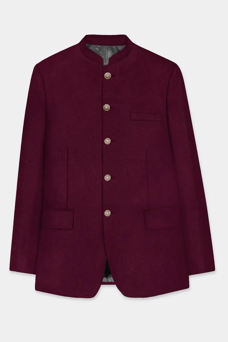 Regal Maroon-Tamarind Solid Wool Rich Bandhgala Slight Stretch Suit 7