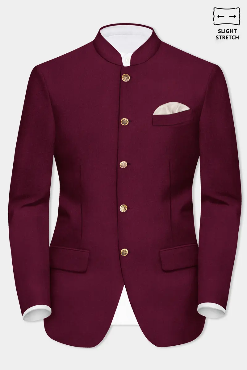 Regal Maroon-Tamarind Solid Wool Rich Bandhgala Slight Stretch Suit 9