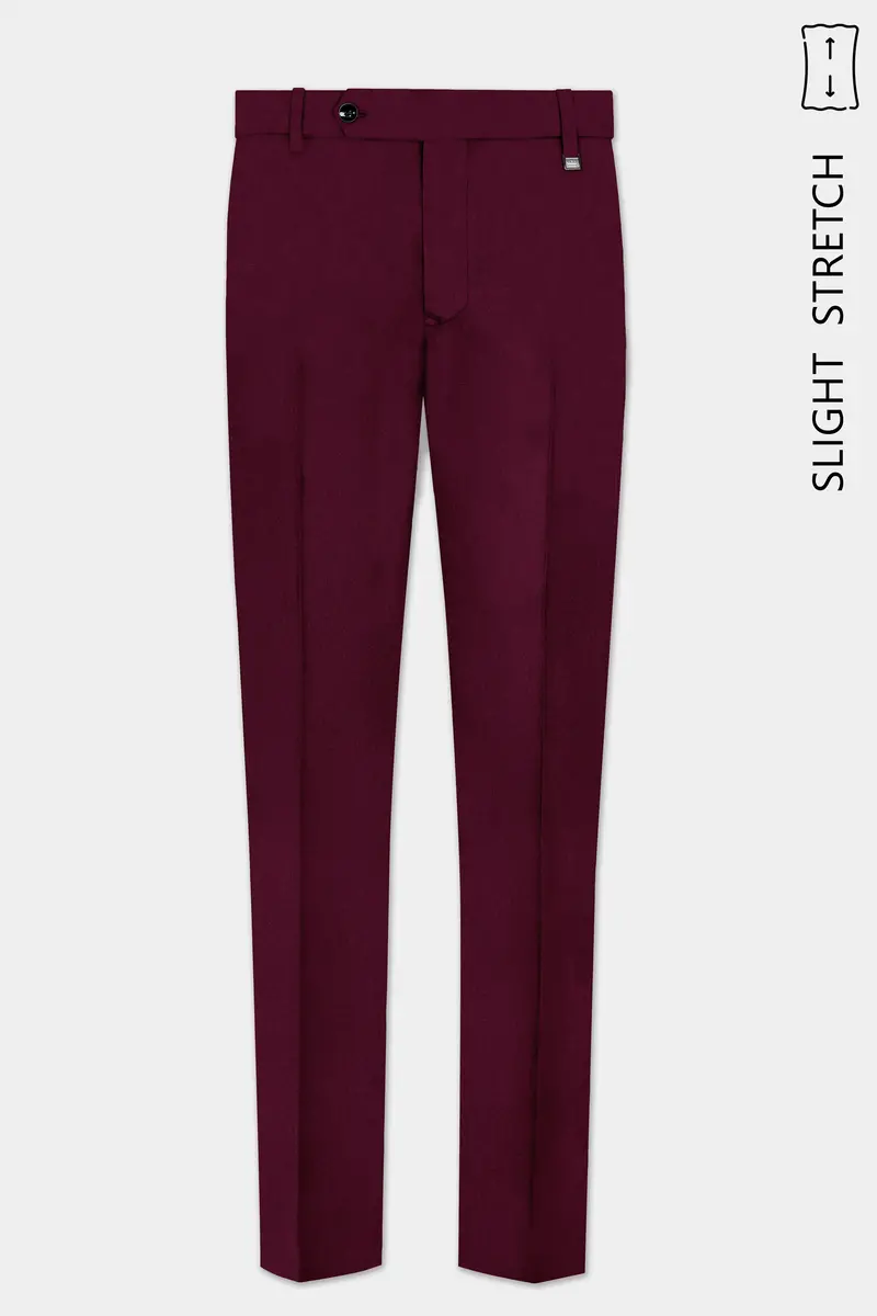 Regal Maroon-Tamarind Solid Wool Rich Cross Placket Bandhgala Slight Stretch Suit 12