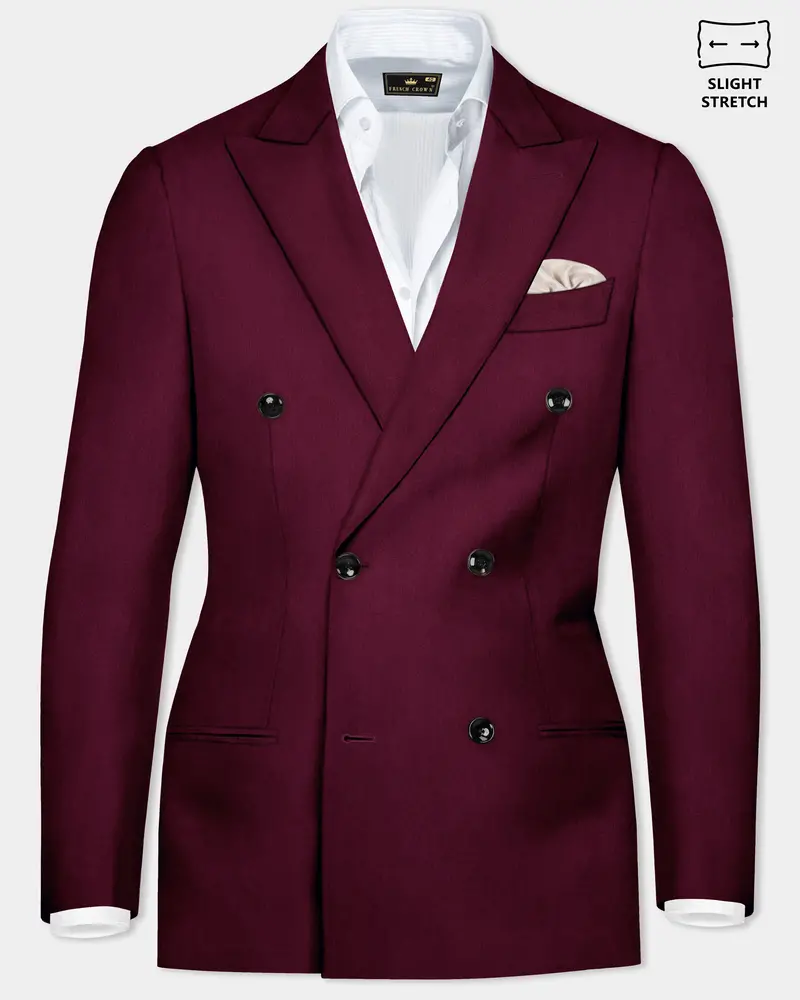 Regal Maroon-Tamarind Solid Wool Rich Double Breasted Slight Stretch Blazer 1