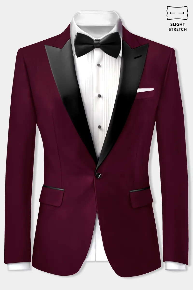 Regal Maroon-Tamarind Solid Wool Rich Peak Lapel Tuxedo Slight Stretch Blazer 2