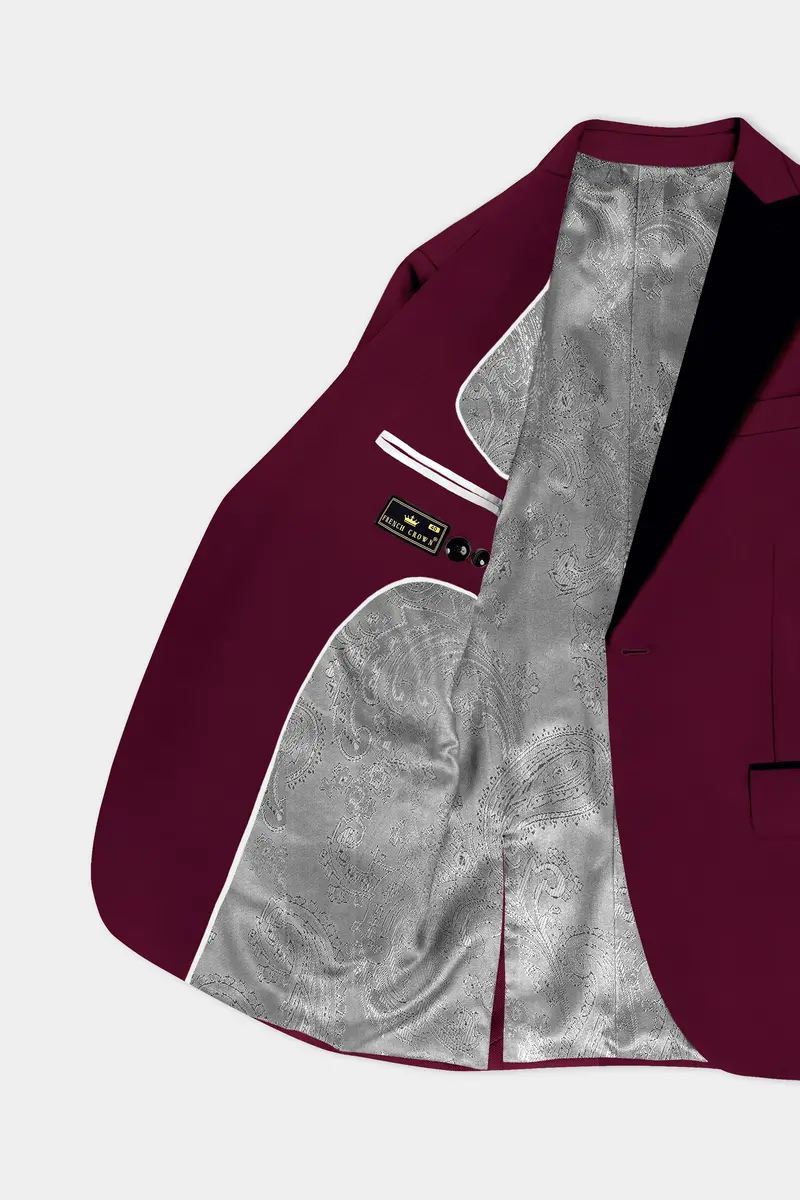 Regal Maroon-Tamarind Solid Wool Rich Peak Lapel Tuxedo Slight Stretch Blazer 4