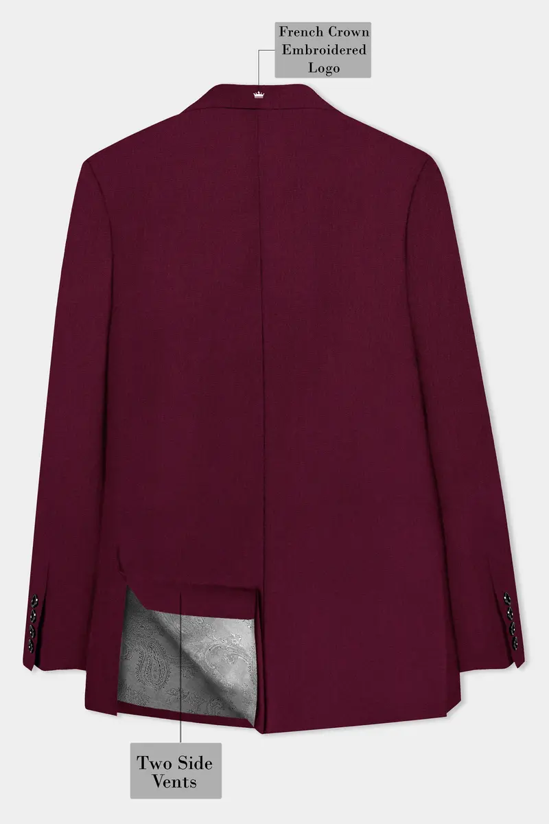 Regal Maroon-Tamarind Solid Wool Rich Peak Lapel Tuxedo Slight Stretch Blazer 8