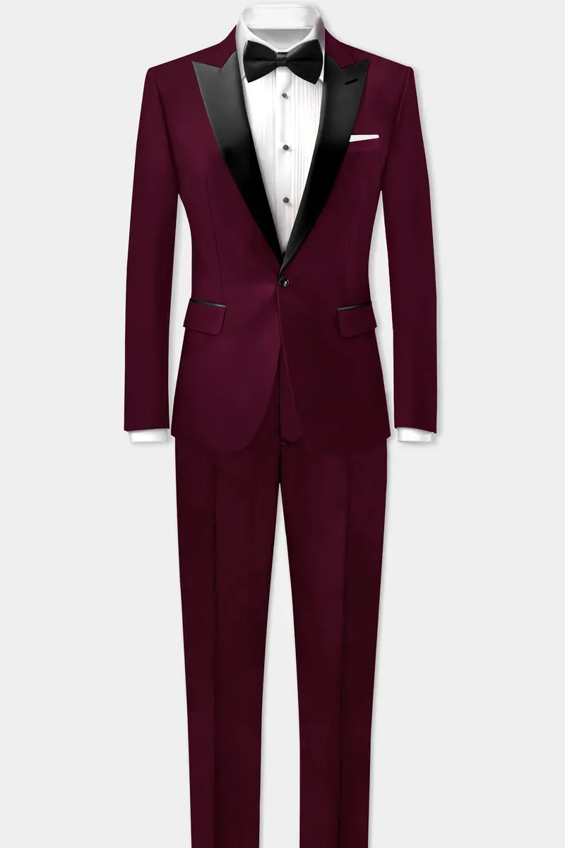 Regal Maroon-Tamarind Solid Wool Rich Peak Lapel Tuxedo Slight Stretch Blazer 9