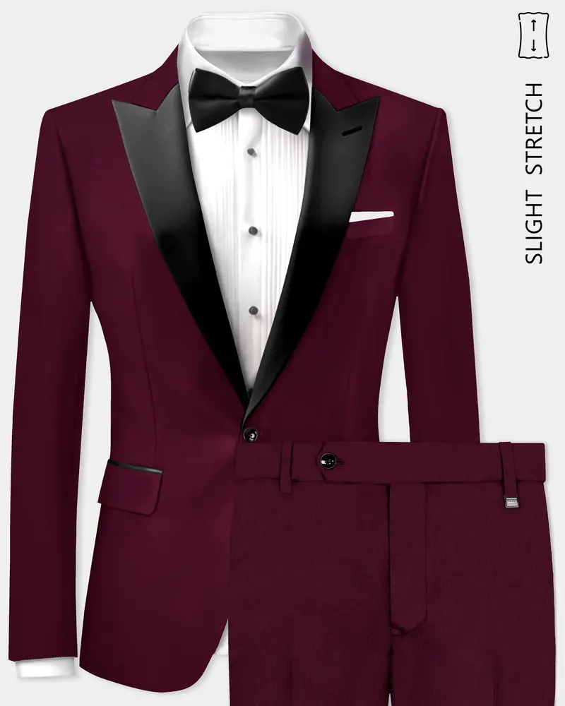 Regal Maroon-Tamarind Solid Wool Rich Peak Lapel Tuxedo Slight Stretch Suit 1
