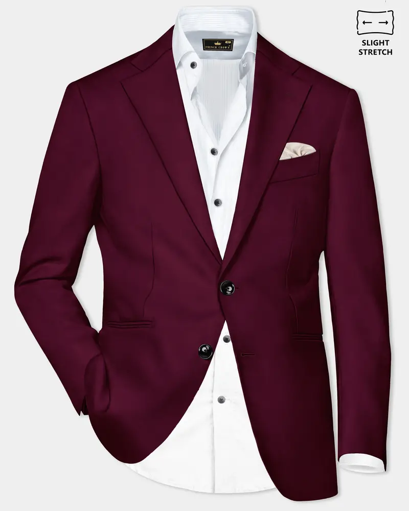 Regal Maroon-Tamarind Solid Wool Rich Single Breasted Slight Stretch Blazer 1