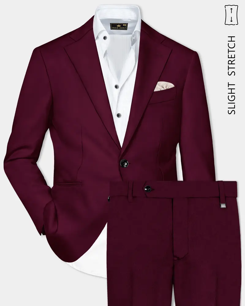 Regal Maroon-Tamarind Solid Wool Rich Single Breasted Slight Stretch Suit 1