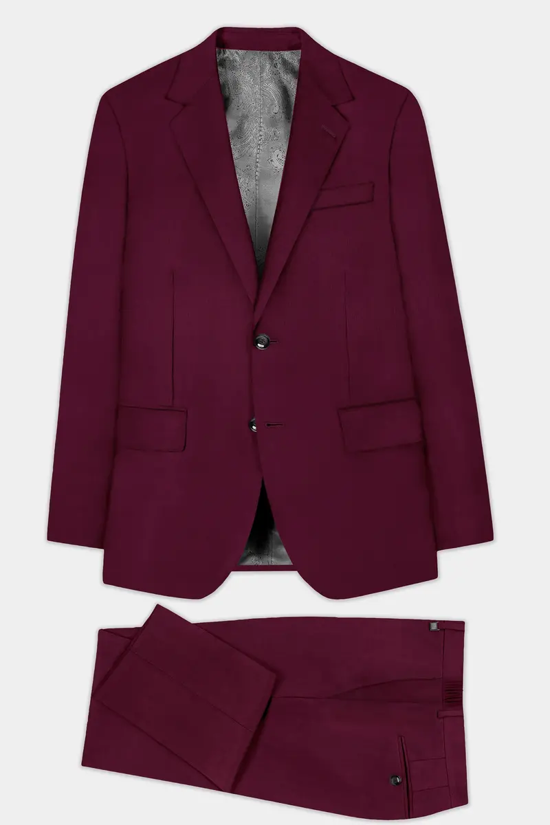 Regal Maroon-Tamarind Solid Wool Rich Single Breasted Slight Stretch Suit 11