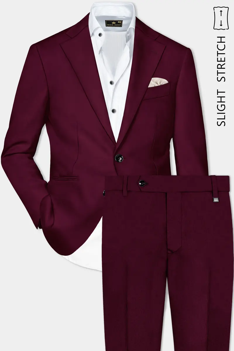 Regal Maroon-Tamarind Solid Wool Rich Single Breasted Slight Stretch Suit 2