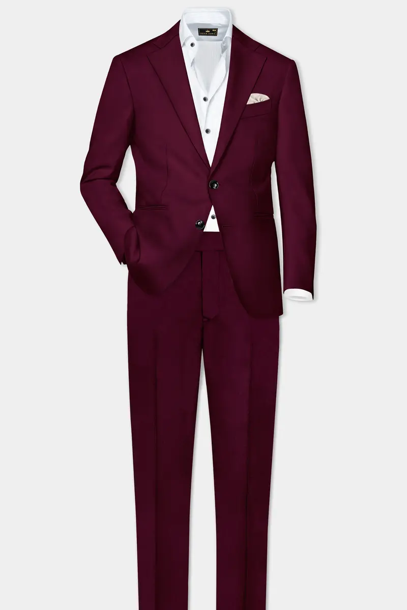 Regal Maroon-Tamarind Solid Wool Rich Single Breasted Slight Stretch Suit 4