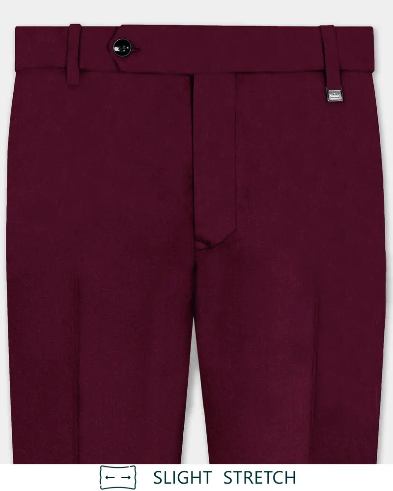 Regal Maroon-Tamarind Solid Wool Rich Slight Stretch Waistband Pant 1
