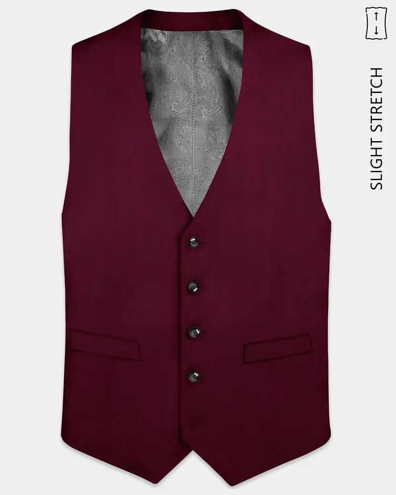 Regal Maroon-Tamarind Solid Wool Rich Slight Stretch Waistcoat 1