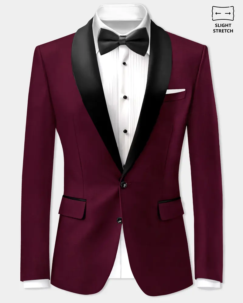 Regal Maroon-Tamarind Solid Wool Rich Tuxedo Slight Stretch Blazer 1