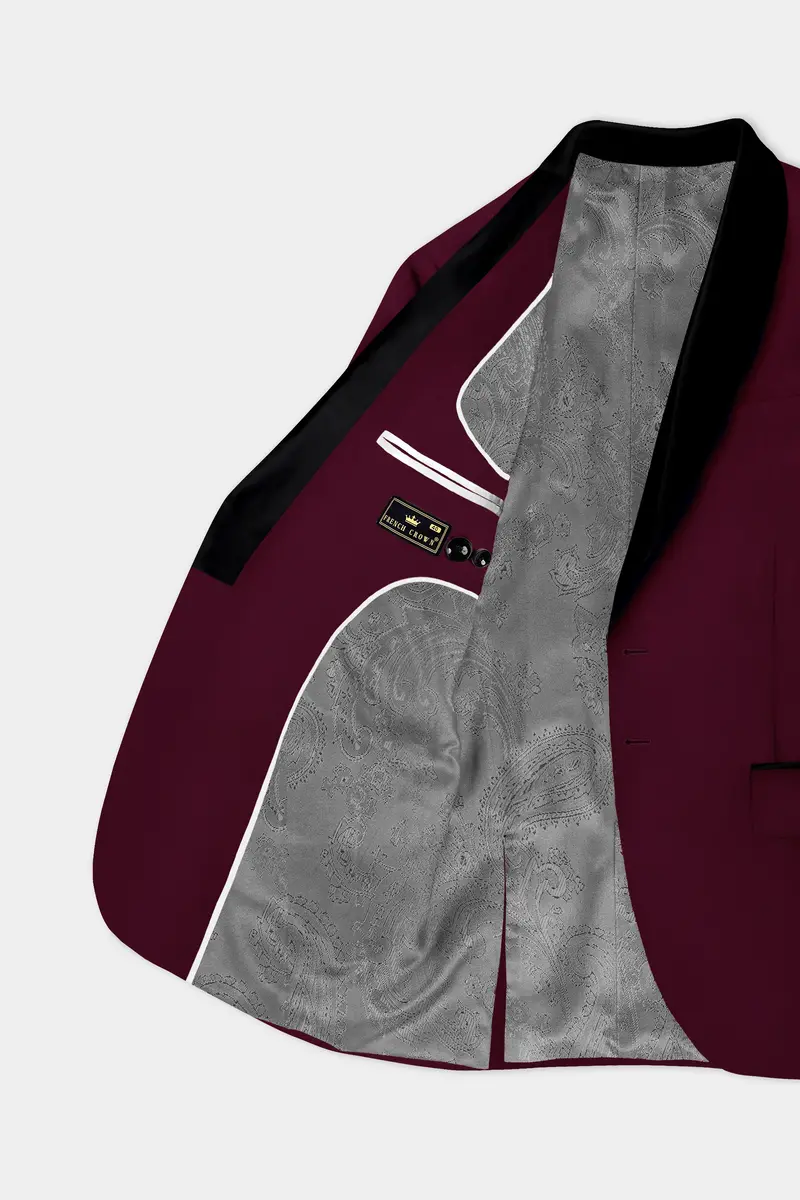 Regal Maroon-Tamarind Solid Wool Rich Tuxedo Slight Stretch Blazer 4
